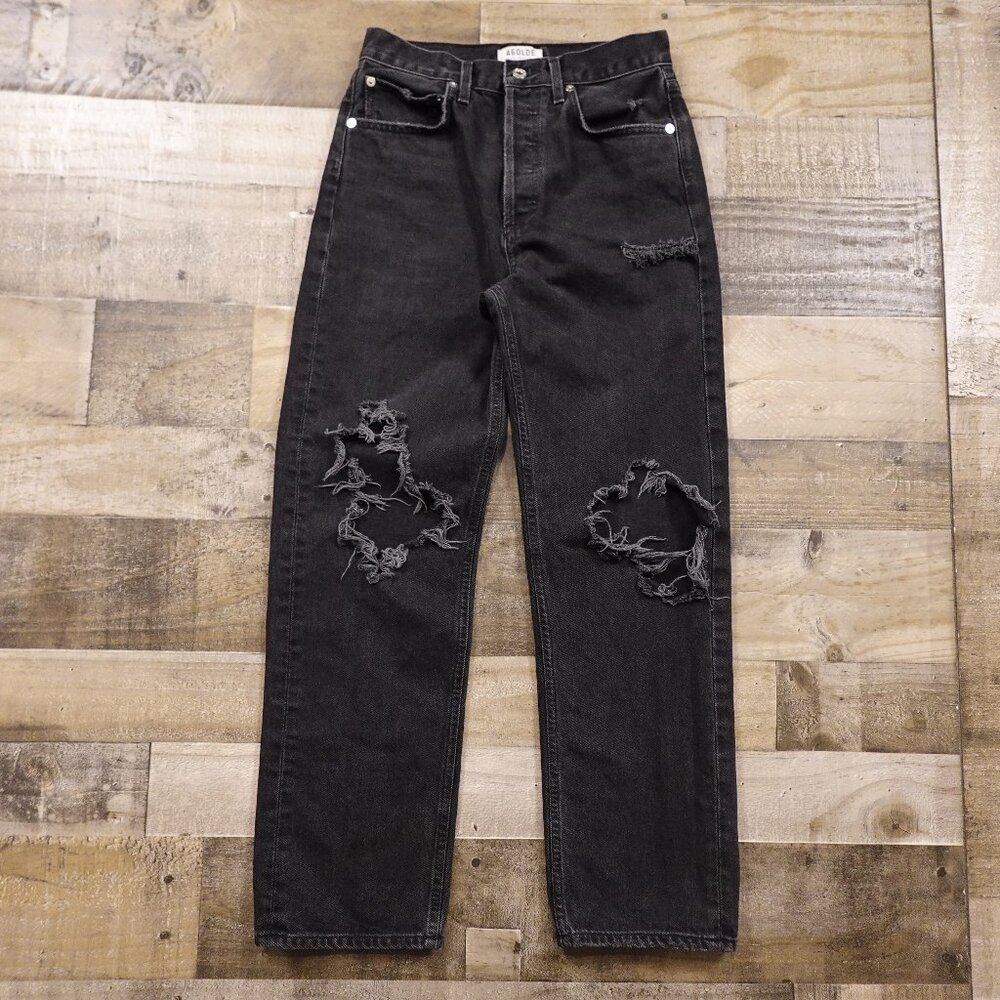 Agolde 90’s Fit High Rise Jeans Women’s 26 Black Distressed Straight Leg